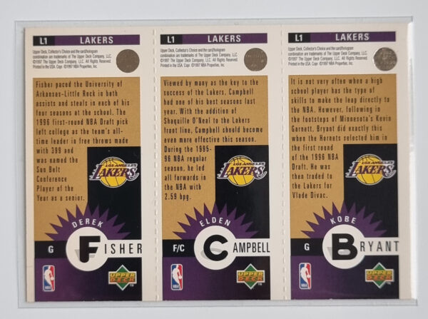 1996-97 Collector's Choice Los Angeles Lakers #L1 Kobe Bryant/Elden Campbell/Derek Fisher – Image 2