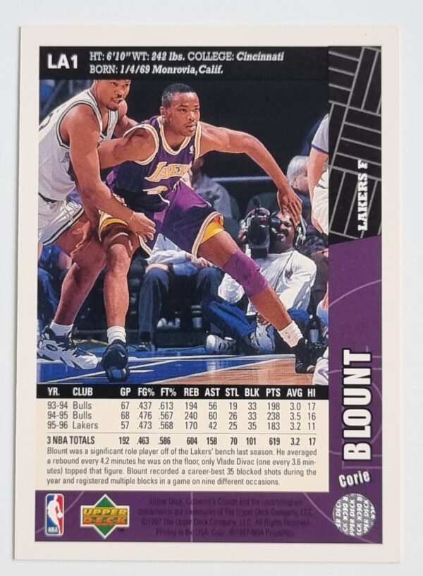 1996-97 Collector's Choice Los Angeles Lakers #LA1 Corie Blount – Image 2