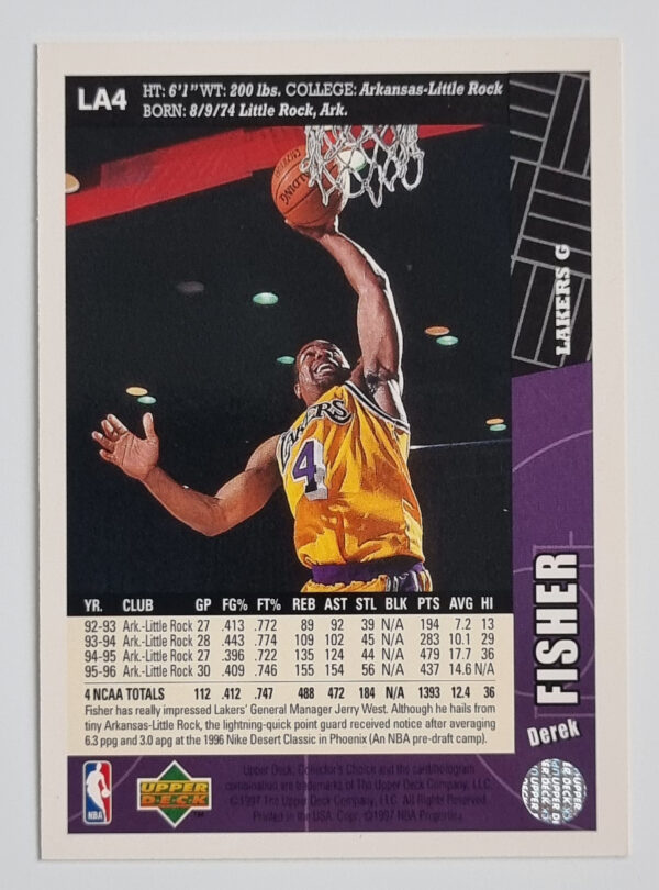 1996-97 Collector's Choice Los Angeles Lakers #LA4 Derek Fisher – Image 2