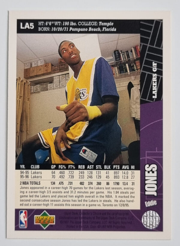 1996-97 Collector's Choice Los Angeles Lakers #LA5 Eddie Jones – Image 2