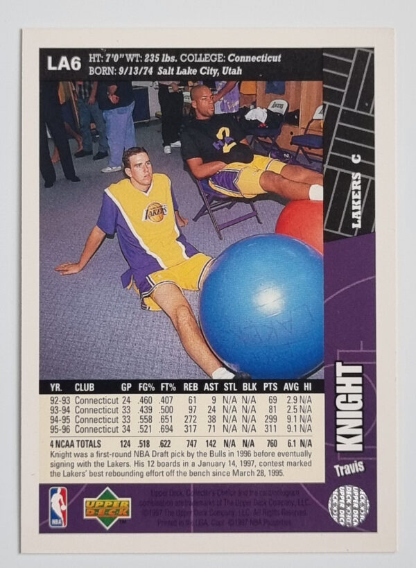 1996-97 Collector's Choice Los Angeles Lakers #LA6 Travis Knight – Image 2