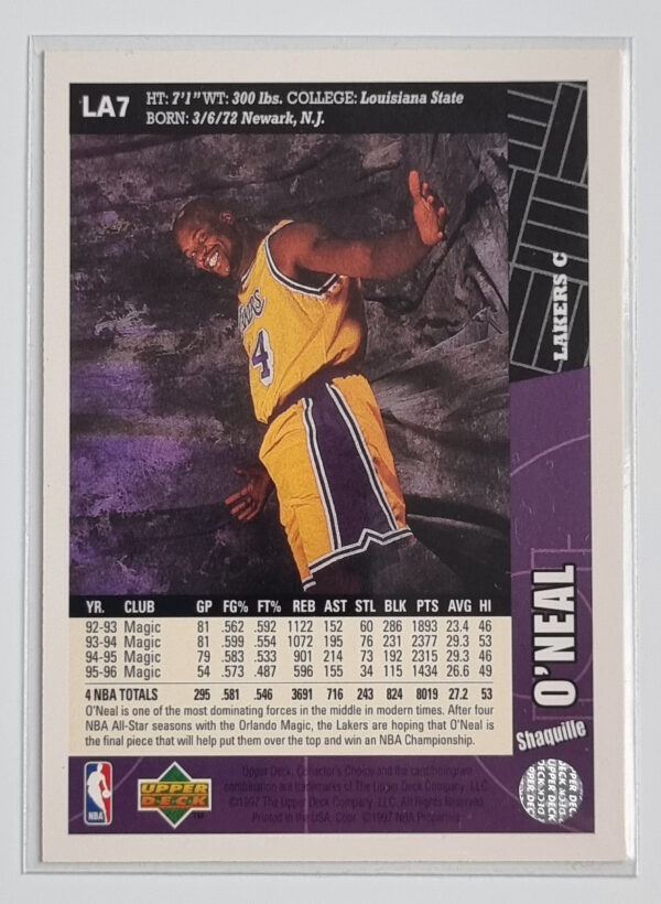 1996-97 Collector's Choice Los Angeles Lakers #LA7 Shaquille O'Neal – Image 2