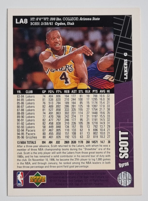 1996-97 Collector's Choice Los Angeles Lakers #LA8 Byron Scott – Image 2