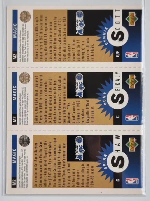 1996-97 Collector's Choice Orlando Magic Team Set #O2 Dennis Scott/Rony Seikaly/Brian Shaw – Image 2