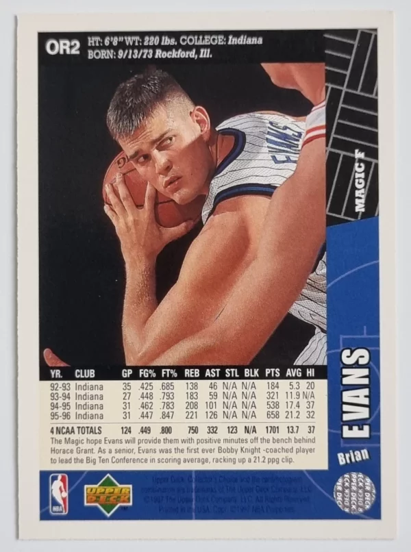 1996-97 Collector's Choice Orlando Magic Team Set #OR2 Brian Evans – Image 2