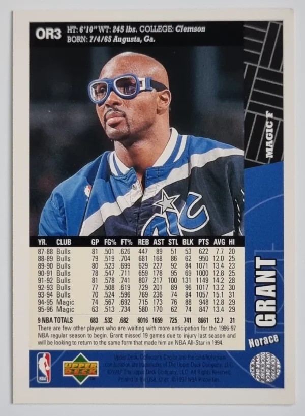 1996-97 Collector's Choice Orlando Magic Team Set #OR3 Horace Grant – Image 2