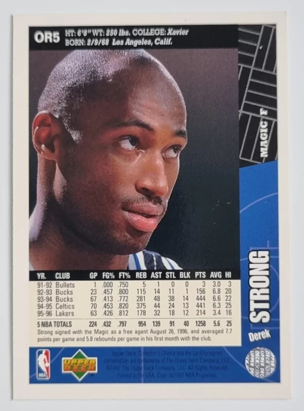 1996-97 Collector's Choice Orlando Magic Team Set #OR5 Derek Strong – Image 2