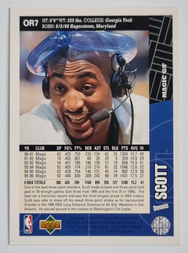 1996-97 Collector's Choice Orlando Magic Team Set #OR7 Dennis Scott – Image 2