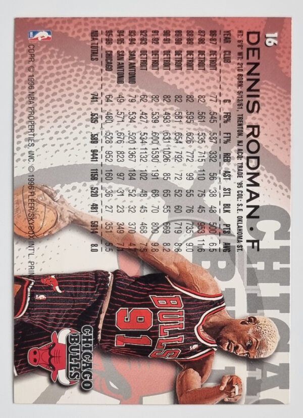 1996-97 Fleer #16 Dennis Rodman – Image 2