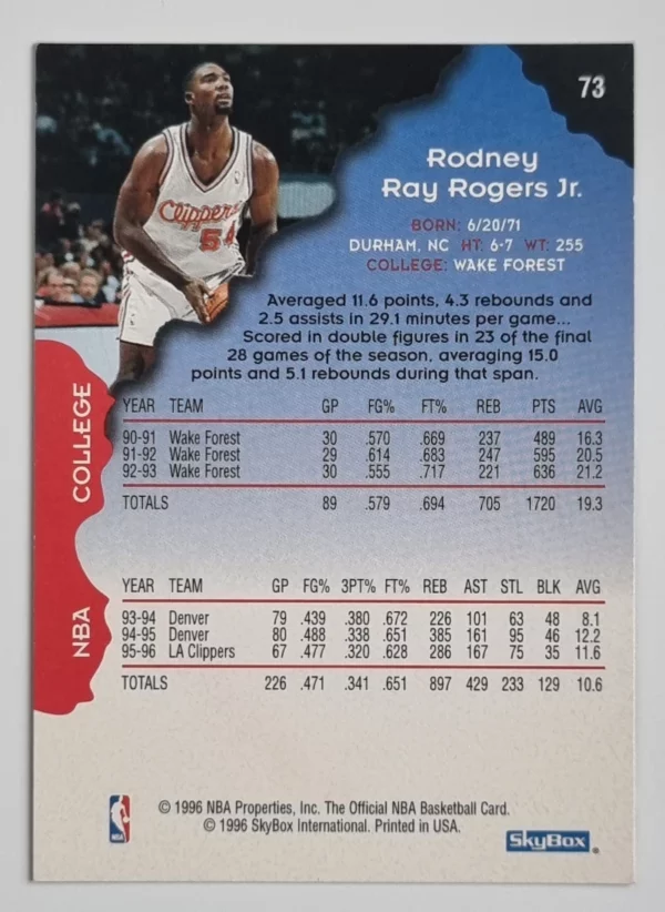 1996-97 Hoops #73 Rodney Rogers – Image 2