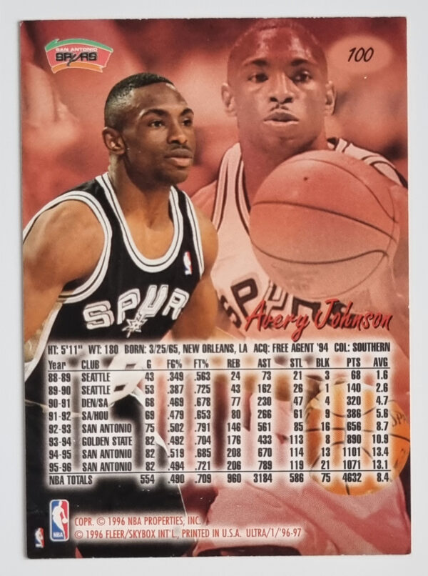 1996-97 Ultra #100 Avery Johnson – Image 2