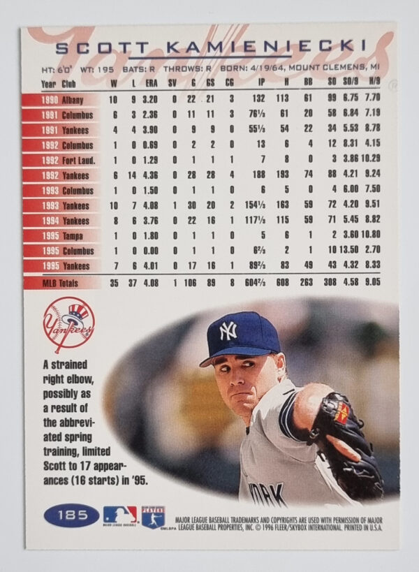 1996 Fleer #185 Scott Kamieniecki – Image 2