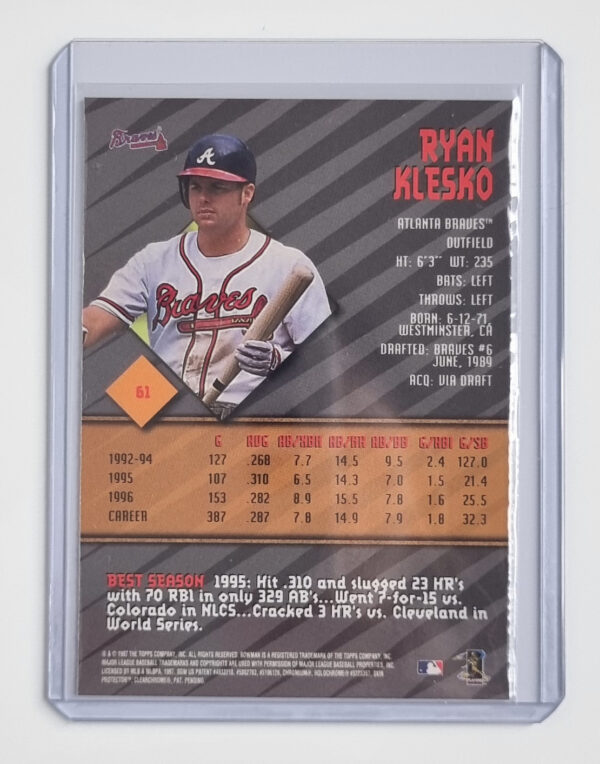 1997 Bowman's Best Refractors #61 Ryan Klesko – Image 2