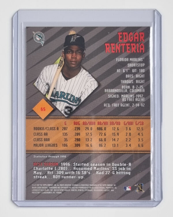 1997 Bowman's Best Refractors #65 Edgar Renteria – Image 2