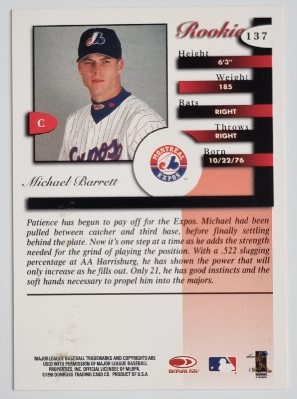 1998 Donruss Signature #137 Michael Barrett – Image 2