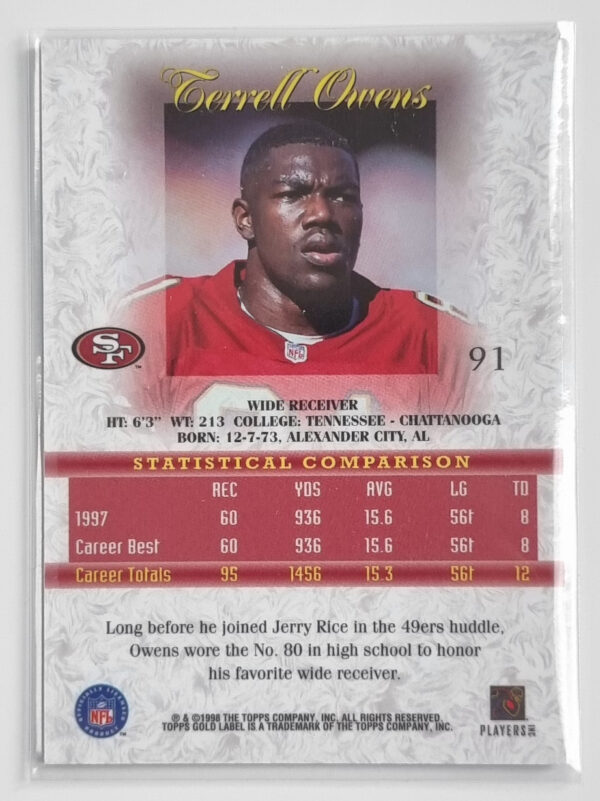 1998 Topps Gold Label Class 1 #91 Terrell Owens – Image 2