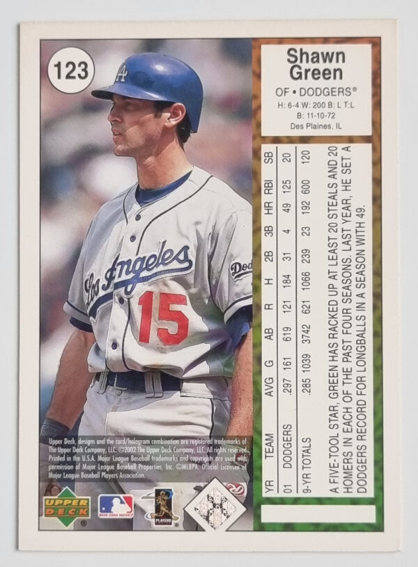 2002 UD Authentics #123 Shawn Green – Image 2