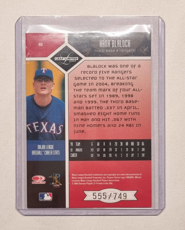 2004 Leaf Limited #40 Hank Blalock H – Image 2