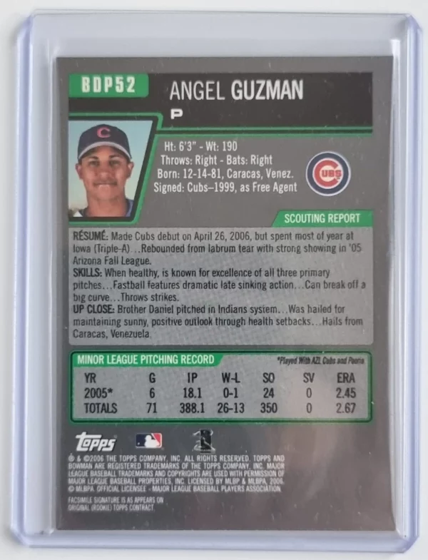 2006 Bowman Draft Gold #52 Angel Guzman – Image 2