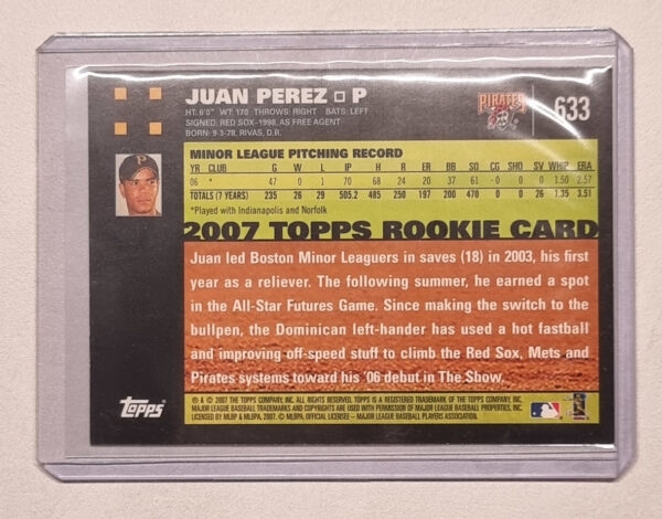 2007 Topps #633 Juan Perez RC – Image 2