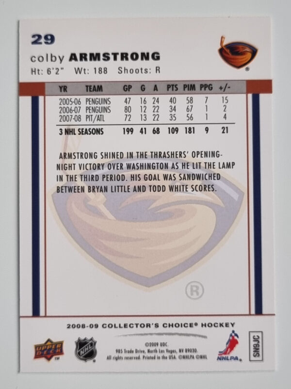 2008-09 Collector's Choice Reserve Silver #29 Colby Armstrong – Image 2