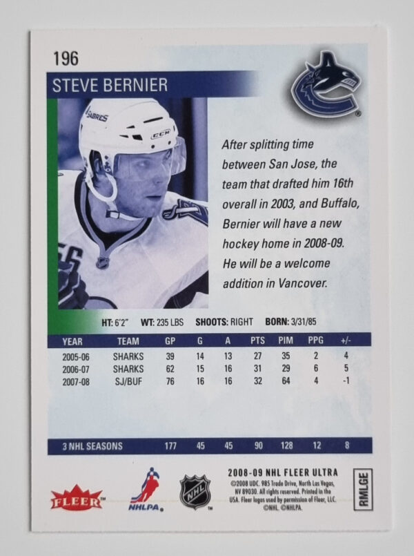 2008-09 Ultra Gold Medallion #196 Steve Bernier – Image 2