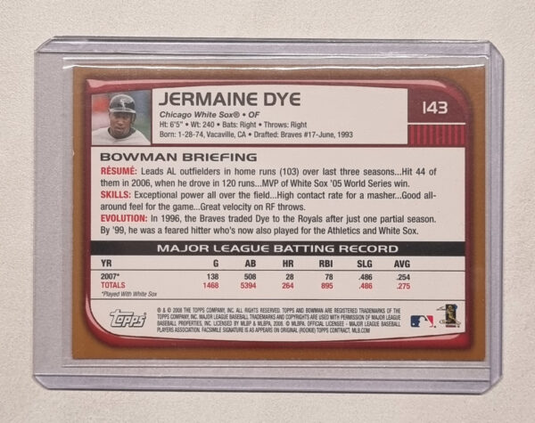2008 Bowman Gold #143 Jermaine Dye – Image 2