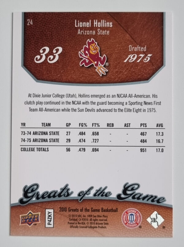 2009-10 Greats of the Game #24 Lionel Hollins – Image 2