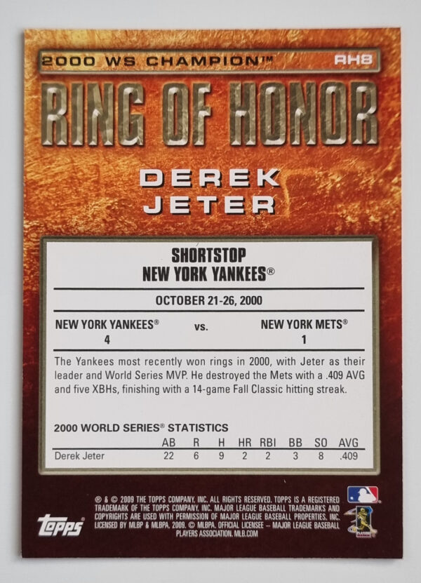 2009 Topps Ring Of Honor #RH8 Derek Jeter – Image 2