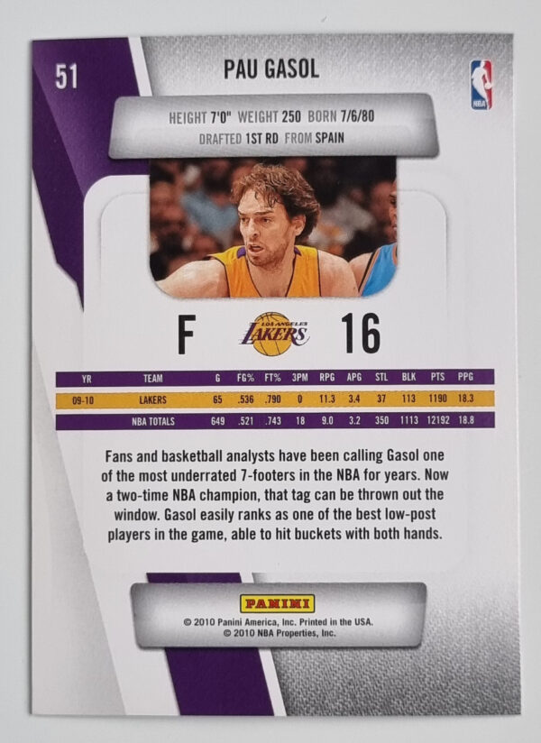 2010-11 Prestige #51 Pau Gasol – Image 2