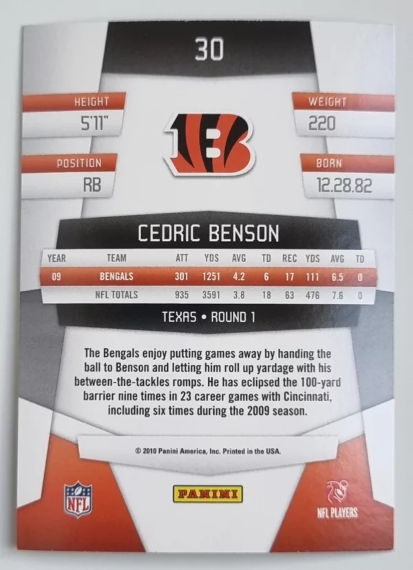 2010 Certified #30 Cedric Benson – Image 2