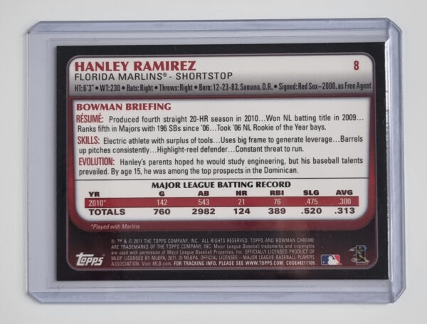 2011 Bowman Chrome Refractors #8 Hanley Ramirez – Image 2