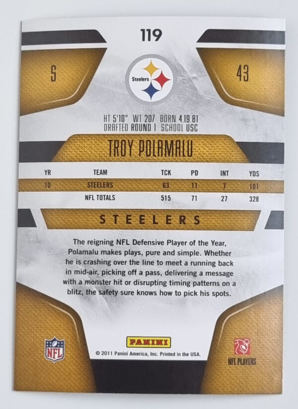 2011 Certified #119 Troy Polamalu – Image 2