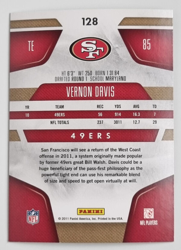 2011 Certified #128 Vernon Davis – Image 2