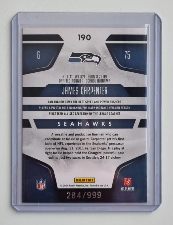 2011 Certified #190 James Carpenter RC – Image 2