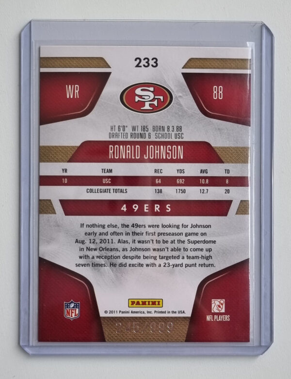 2011 Certified #233 Ronald Johnson RC – Image 2