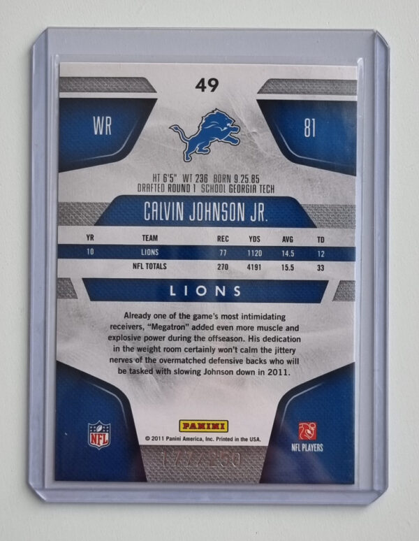 2011 Certified Mirror Red #49 Calvin Johnson – Image 2