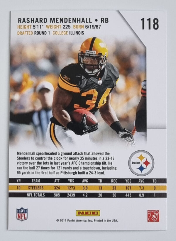 2011 Rookies and Stars #118 Rashard Mendenhall – Image 2