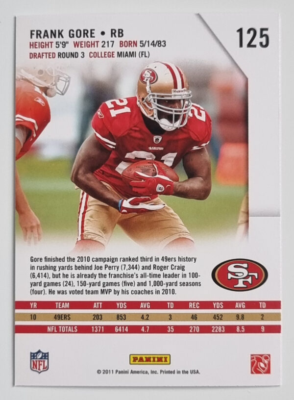 2011 Rookies and Stars #125 Frank Gore – Image 2