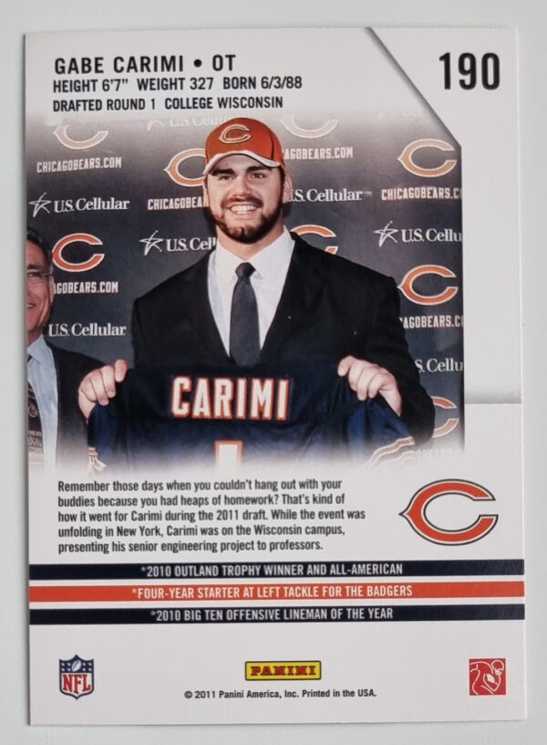 2011 Rookies and Stars #190 Gabe Carimi RC – Image 2