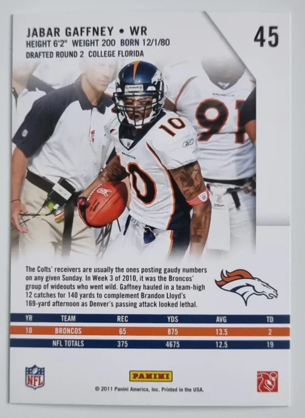 2011 Rookies and Stars #45 Jabar Gaffney – Image 2