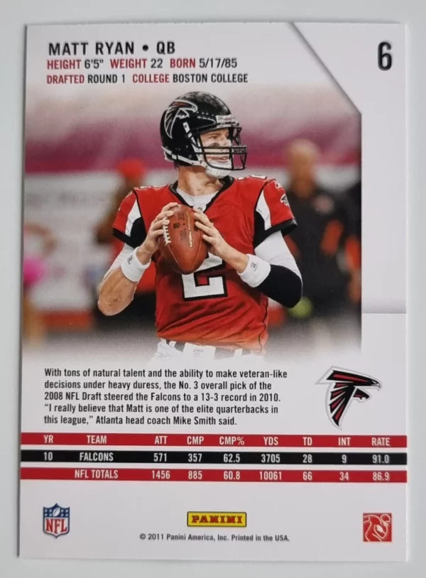 2011 Rookies and Stars #6 Matt Ryan – Image 2