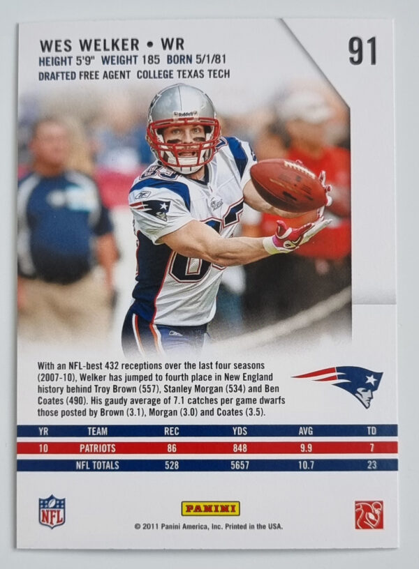 2011 Rookies and Stars #91 Wes Welker – Image 2