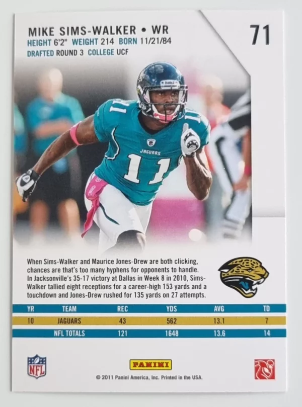 2011 Rookies and Stars Gold #71 Mike Sims-Walker – Image 2