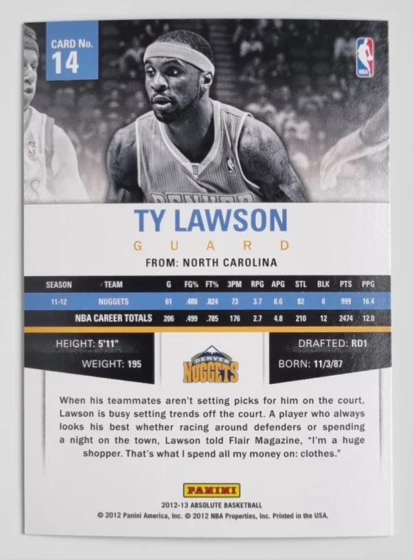 2012-13 Absolute #14 Ty Lawson – Image 2