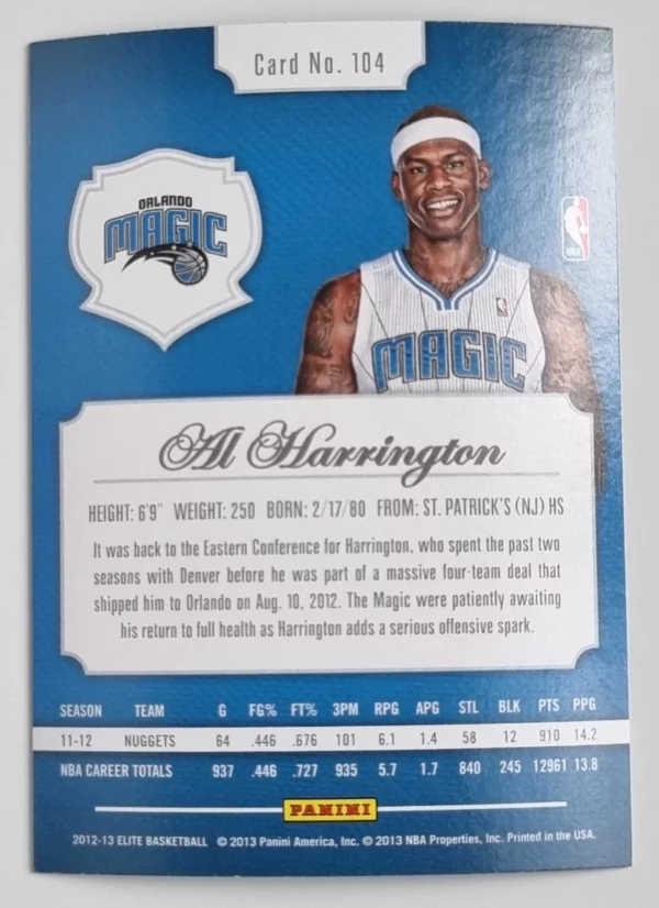 2012-13 Elite #104 Al Harrington – Image 2