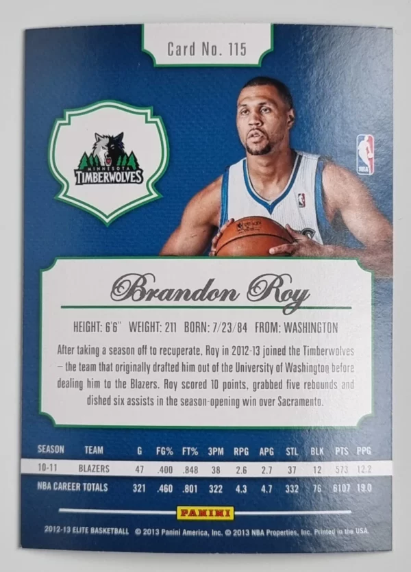 2012-13 Elite #115 Brandon Roy – Image 2