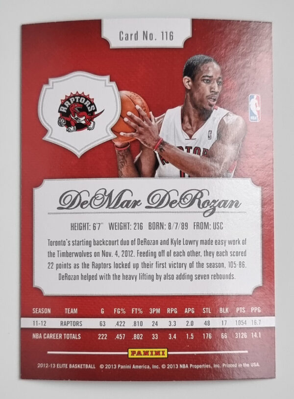 2012-13 Elite #116 DeMar DeRozan – Image 2