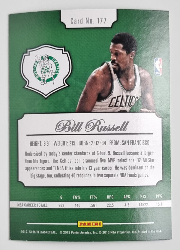 2012-13 Elite #177 Bill Russell – Image 2