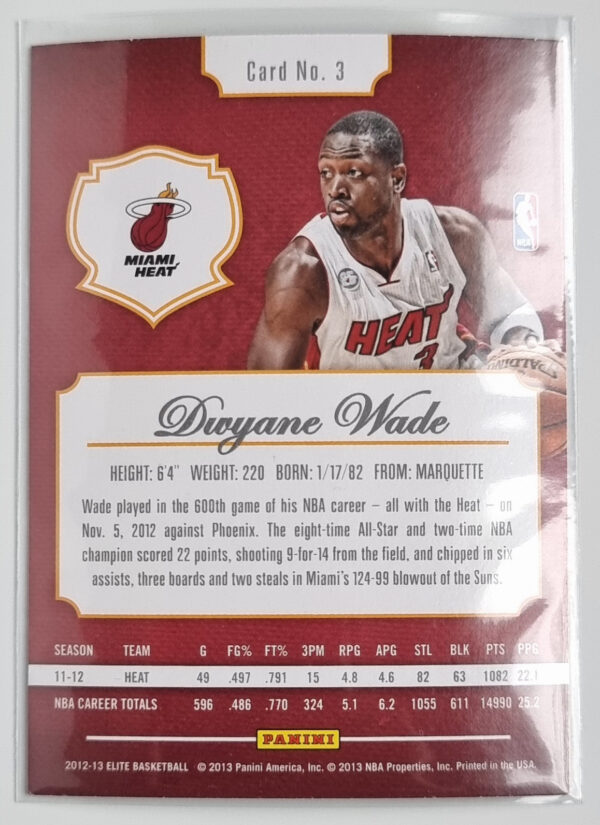2012-13 Elite #3 Dwyane Wade – Image 2
